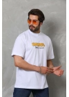 Bisiklet Yaka Baskılı Oversize T-Shirt - Beyaz -