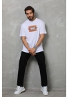 Bisiklet Yaka Baskılı Oversize T-Shirt - Beyaz -