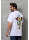 Bisiklet Yaka Baskılı Oversize T-Shirt - Beyaz -