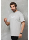 Bisiklet Yaka Baskılı Oversize T-Shirt - Gri -