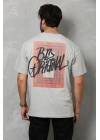 Bisiklet Yaka Baskılı Oversize T-Shirt - Gri -