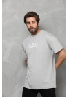 Bisiklet Yaka Baskılı Oversize T-Shirt - Gri -