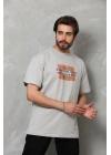 Bisiklet Yaka Baskılı Oversize T-Shirt - Gri -