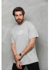 Bisiklet Yaka Baskılı Oversize T-Shirt - Gri -