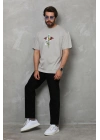 Bisiklet Yaka Baskılı Oversize T-Shirt - Gri -