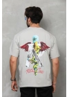 Bisiklet Yaka Baskılı Oversize T-Shirt - Gri -
