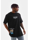 Bisiklet Yaka Baskılı Oversize T-Shirt - Siyah -