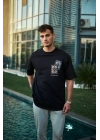 Bisiklet Yaka Baskılı Oversize T-Shirt - Siyah -