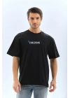 Bisiklet Yaka Baskılı Oversize T-Shirt - Siyah -