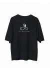 Bisiklet Yaka Baskılı Oversize T-Shirt - Siyah -