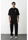 Bisiklet Yaka Baskılı Oversize T-Shirt - Siyah -