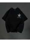 Bisiklet Yaka Baskılı Oversize T-Shirt - Siyah -
