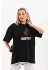 Bisiklet Yaka Baskılı Oversize T-Shirt - Siyah -