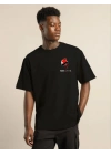 Bisiklet Yaka Baskılı Oversize T-Shirt - Siyah -