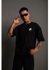 Bisiklet Yaka Baskılı Oversize T-Shirt - Siyah -