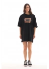 Bisiklet Yaka Baskılı Oversize T-Shirt - Siyah -