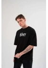 Bisiklet Yaka Baskılı Oversize T-Shirt - Siyah -
