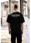 Bisiklet Yaka Baskılı Oversize T-Shirt - Siyah -