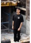 Bisiklet Yaka Baskılı Oversize T-Shirt - Siyah -