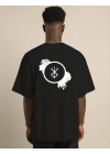Bisiklet Yaka Baskılı Oversize T-Shirt - Siyah -