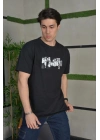 Bisiklet Yaka Baskılı Oversize T-Shirt - Siyah -