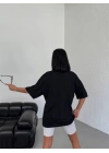 Bisiklet Yaka Baskılı Oversize T-Shirt - Siyah -