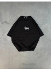 Bisiklet Yaka Baskılı Oversize T-Shirt - Siyah -