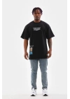 Bisiklet Yaka Baskılı Oversize T-Shirt - Siyah -