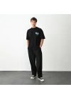 Bisiklet Yaka Baskılı Oversize T-Shirt - Siyah -