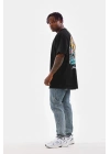 Bisiklet Yaka Baskılı Oversize T-Shirt - Siyah -