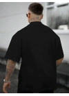 Bisiklet Yaka Kısa Kol Baskılı T-shirt - Siyah -