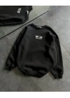 Bisiklet Yaka Üç İplik Baskılı Oversize SweatShirt - Siyah -