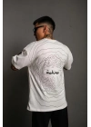 Bisiklet Yakalı Sırt Baskılı Oversize T-Shirt - Beyaz -