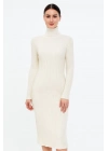 Boğazlı Triko Elbise - Beyaz -