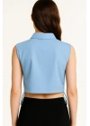 Crop Poplin Gömlek Yalancı Cepli, Ayarlanabilir Yan Kordonlu, - Bebe Mavisi -