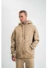 Double Oversize Kapşonlu Yıkamalı SweatShirt - Bej -