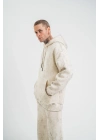 Double Oversize Kapşonlu Yıkamalı SweatShirt - Krem -