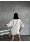 Düz Biskilet Yaka Oversize T-shirt - Beyaz -