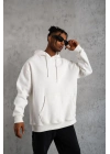 Düz Kapüşonlu Sweat - Beyaz -