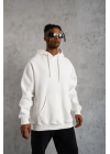 Düz Kapüşonlu Sweat - Beyaz -