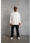 Düz Kapüşonlu Sweat - Beyaz -