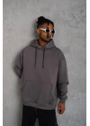 Düz Kapüşonlu Sweat - Gri -