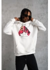 Eldiven Baskılı Kapüşonlu Sweat - Beyaz -