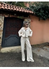 Fermuarlı Eşofman Pantolon İkili Takım - Beyaz -