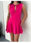 Göğüs Bağlamalı Kolsuz Mini Boy Elbise - Pembe -