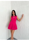 Göğüs Bağlamalı Kolsuz Mini Boy Elbise - Pembe -