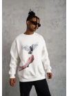 Güvercin Baskılı Sweatshirt - Beyaz -