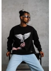 Güvercin Baskılı Sweatshirt - Siyah -