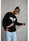 Güvercin Baskılı Sweatshirt - Siyah -