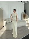 Kalın Fitilli Uzun Triko Elbise - Kırık Beyaz -